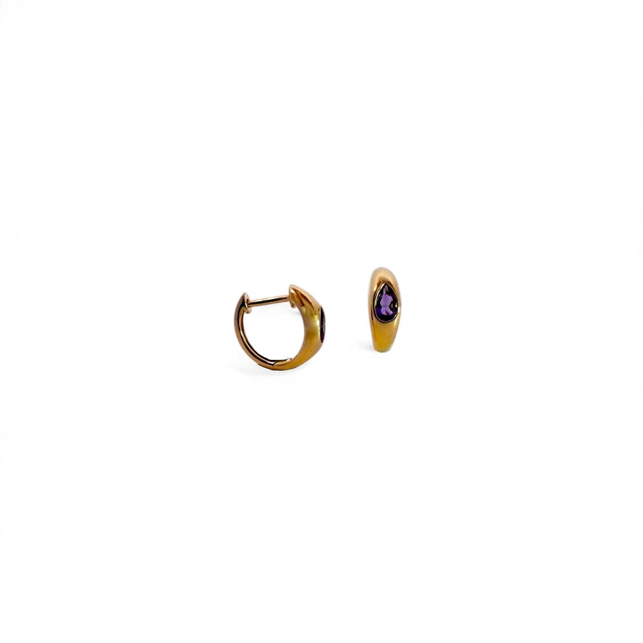 14k Amethyst Rounded Huggie Hoops