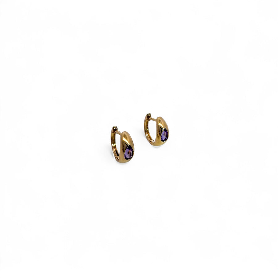 14k Amethyst Rounded Huggie Hoops