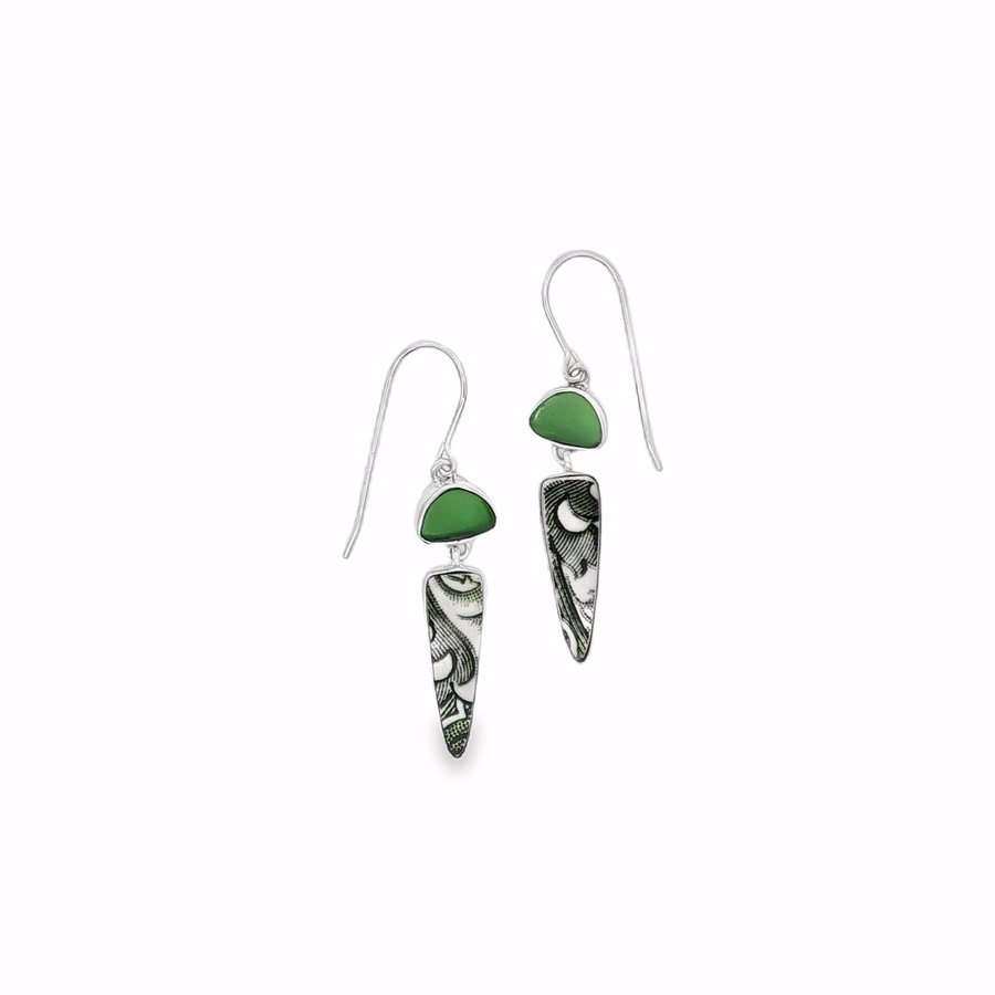 Green Seaglass & Ceramic Slice Earrings