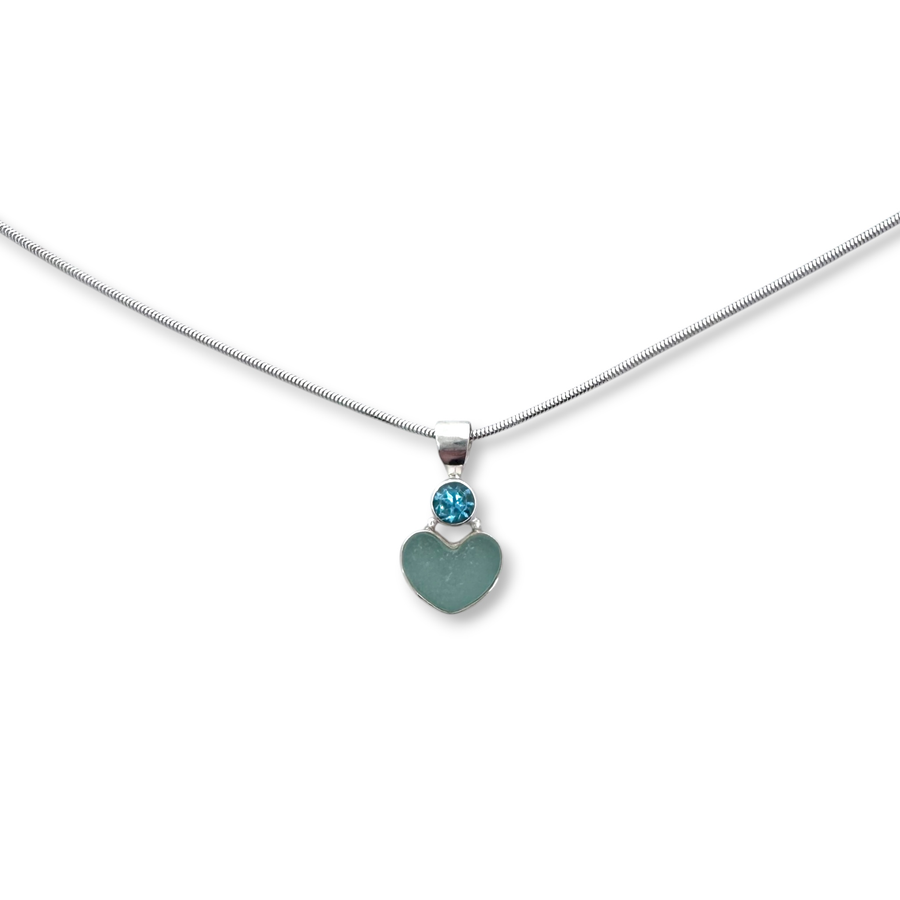 Aqua Heart Seaglass & Blue Topaz Necklace