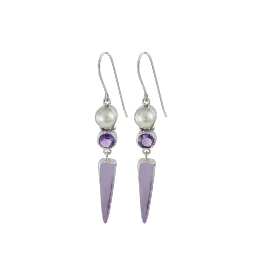 Lavender Sea Glass, Amethyst & Freshwater Pearl French Wire Earrings