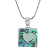 Abalone & Aqua Sea Glass Heart Necklace