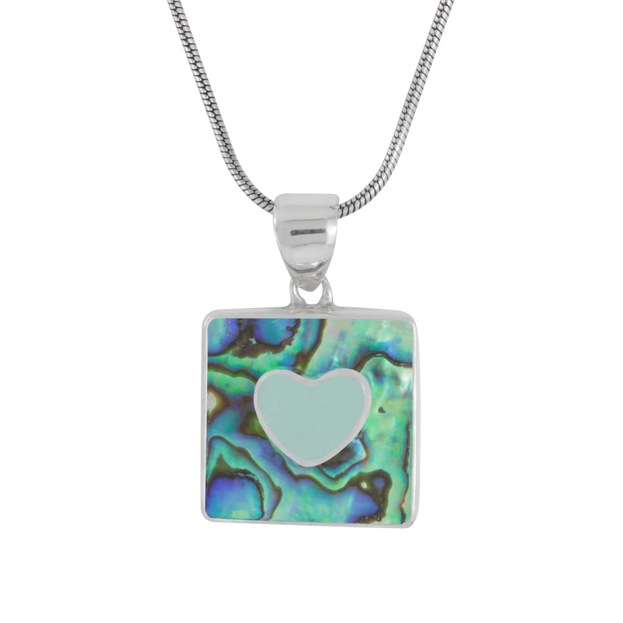 Abalone & Aqua Sea Glass Heart Necklace