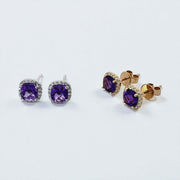14k Cushion Cut Amethyst and Diamond Earrings