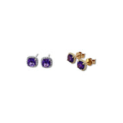 14k Cushion Cut Amethyst and Diamond Earrings
