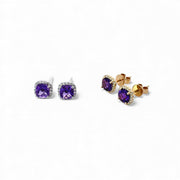 14k Cushion Cut Amethyst and Diamond Earrings
