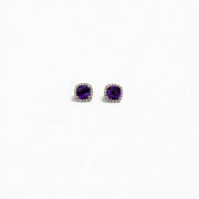 14k Cushion Cut Amethyst and Diamond Earrings