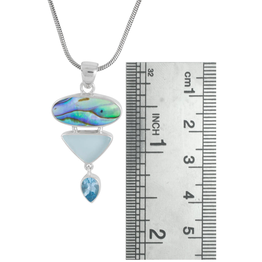 Abalone, Aqua Sea Glass & Blue Topaz Pendant