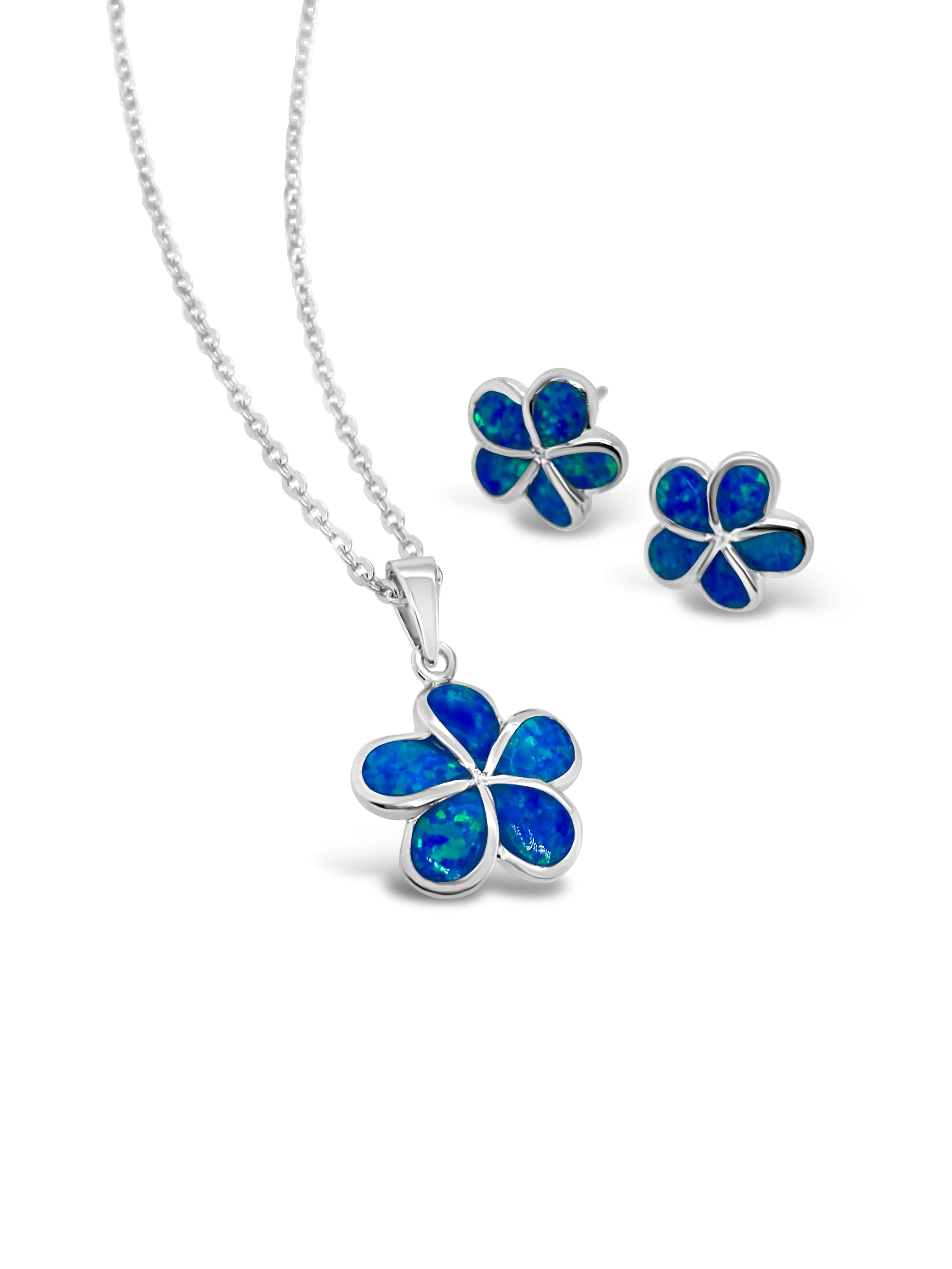 Blue Opal Plumeria Necklace