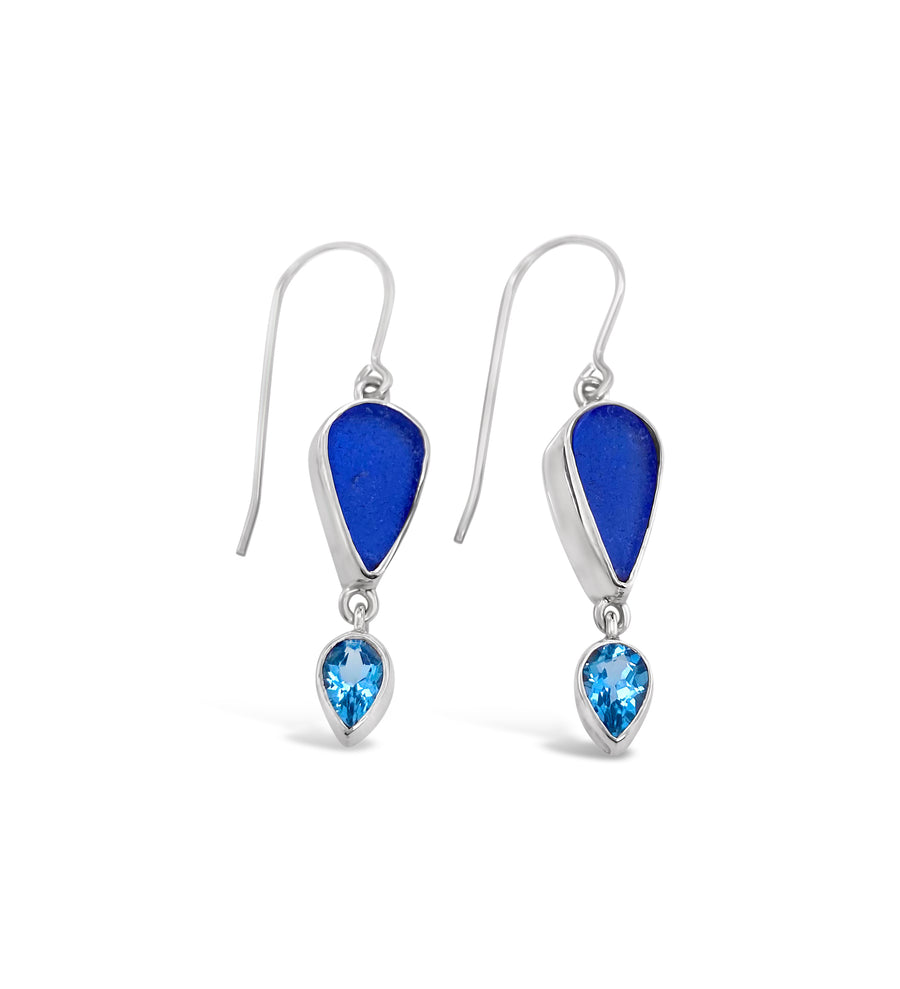 Seaglass and Gemstone Dangle Earrings