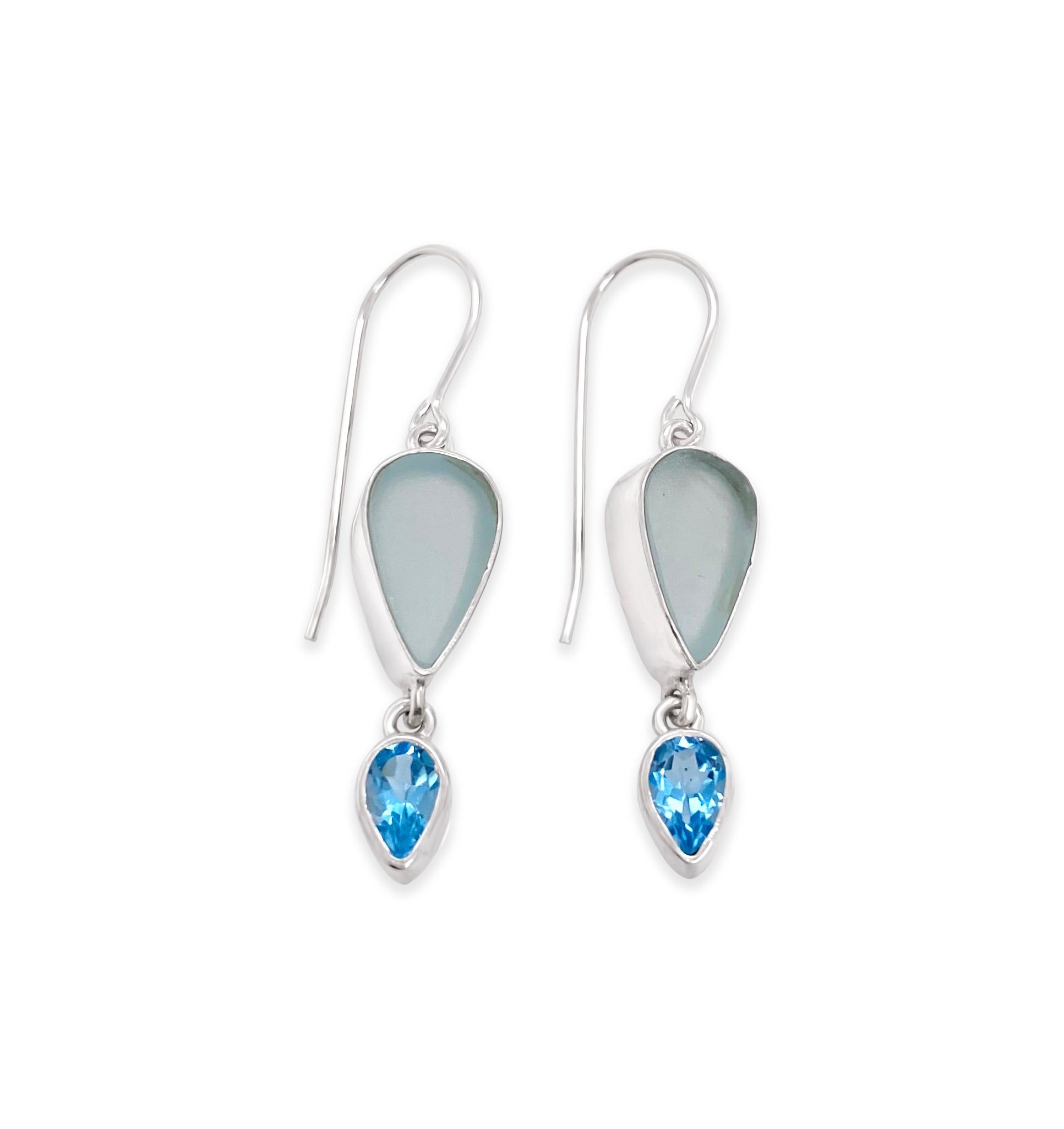 Seaglass and Gemstone Dangle Earrings