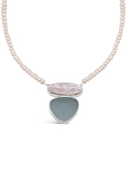 Pearl and Maine Seaglass Floating Necklace