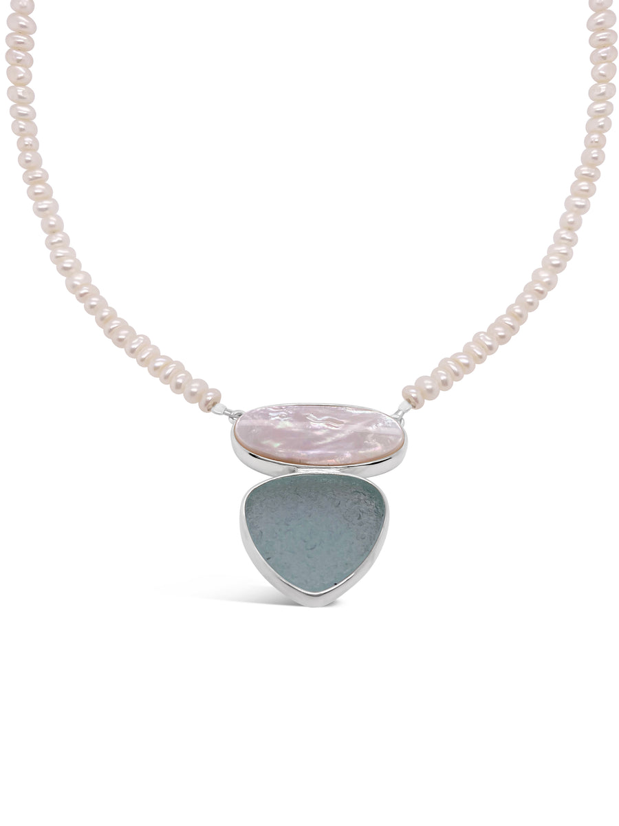 Pearl and Maine Seaglass Floating Necklace
