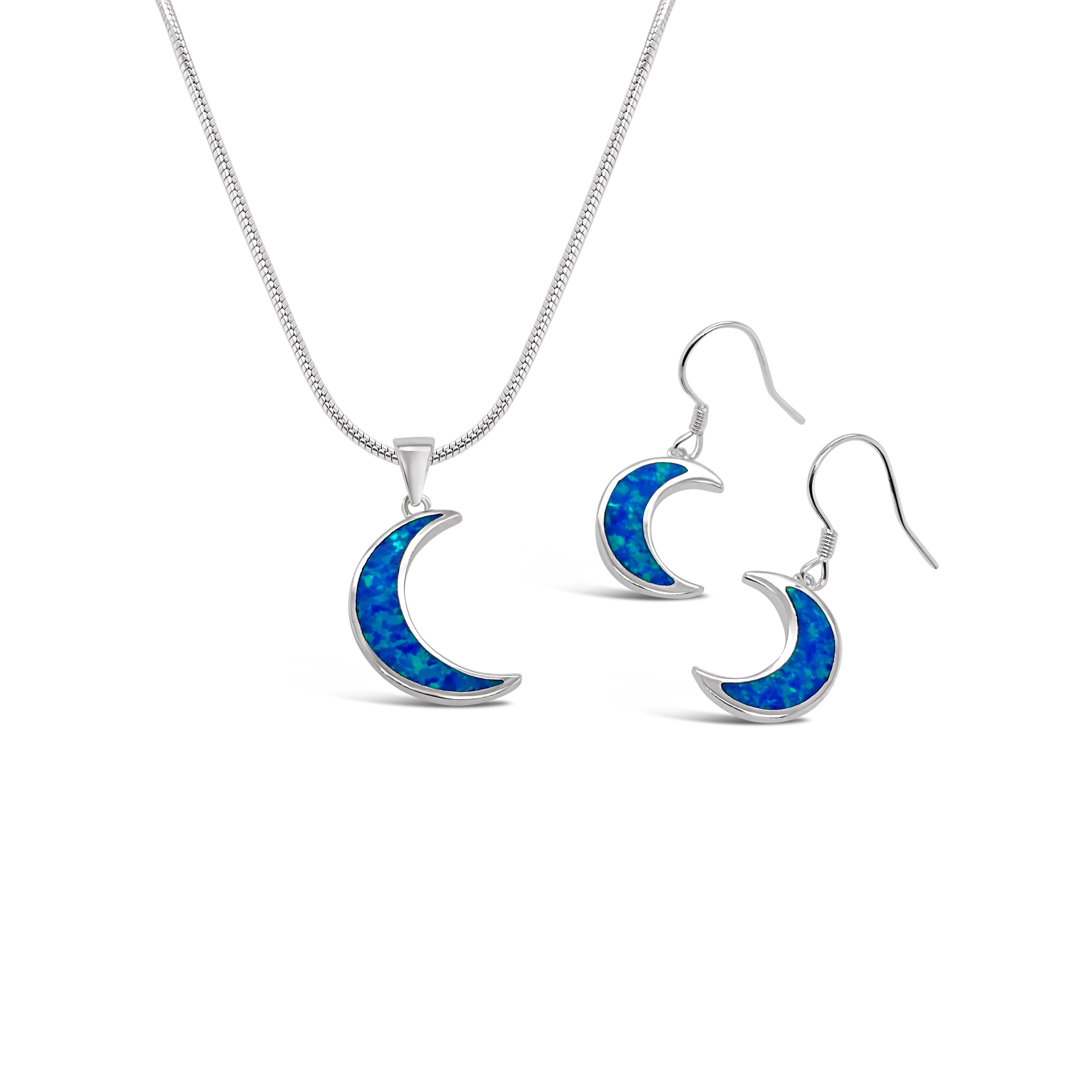 Blue Opal Crescent Moon Necklace