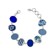 Sea Glass & Pottery Sterling Silver Bezel Bracelet