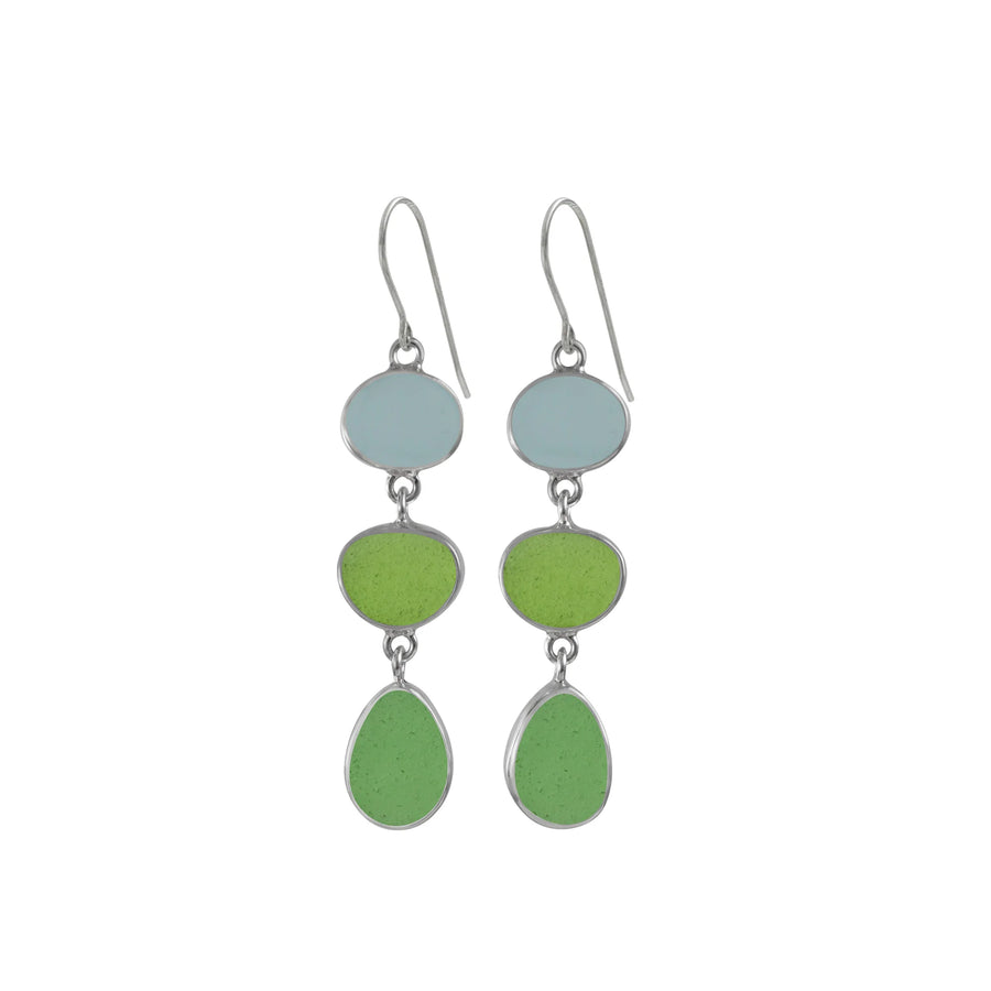 Triple Green Sea Glass French Wire Earrings