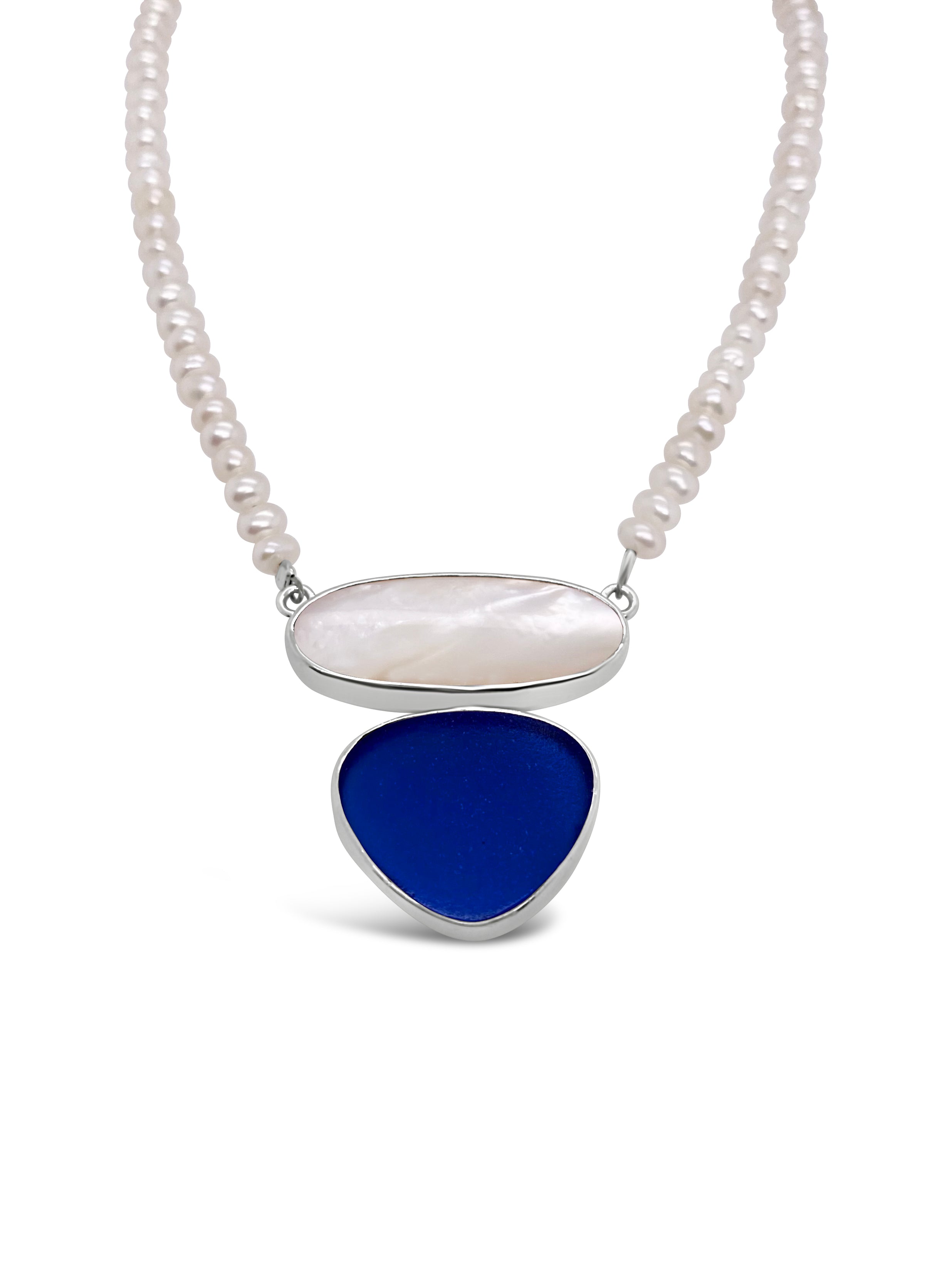 Pearl and Maine Seaglass Floating Necklace