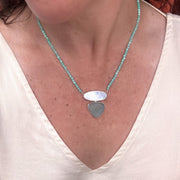 Aqua New England Sea Glass & Mother of Pearl on Amazonite Necklace