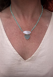 Aqua New England Sea Glass & Mother of Pearl on Amazonite Necklace