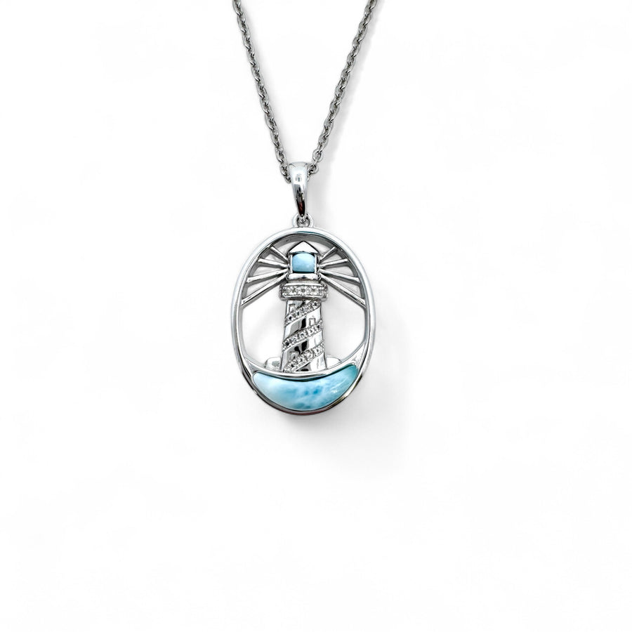 Lighthouse Necklace with Larimar and Cubic Zirconia