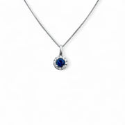 14K White Gold and Sapphire Diamond Halo Necklace