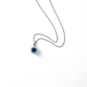 14K White Gold and Sapphire Diamond Halo Necklace