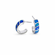 Lab Blue Opal Stripped Hoop Earrings