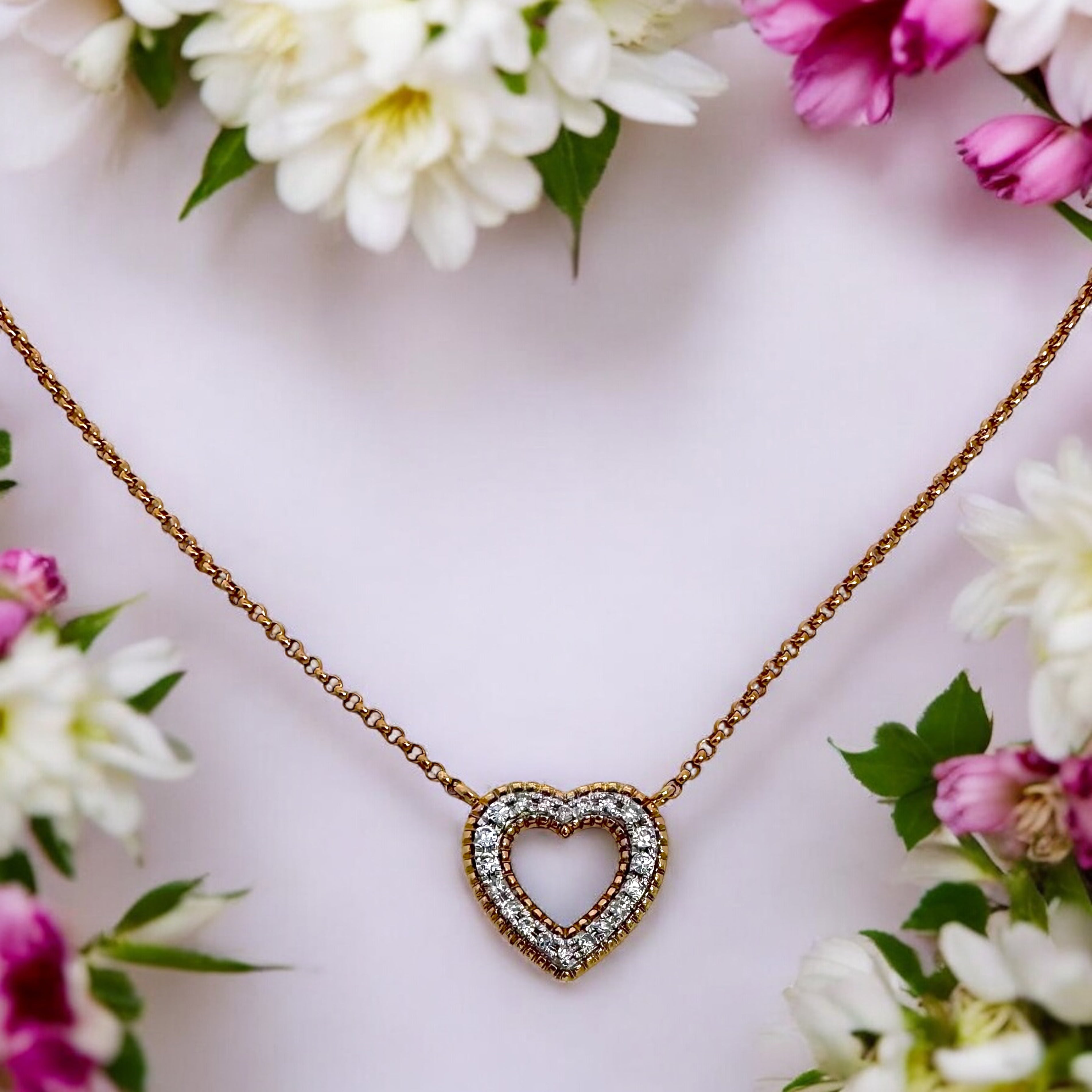 14k Two Toned Diamond Heart Necklace