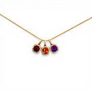 14K Yellow Gold Cushion Cut Gemstone & Diamond Halo Pendant