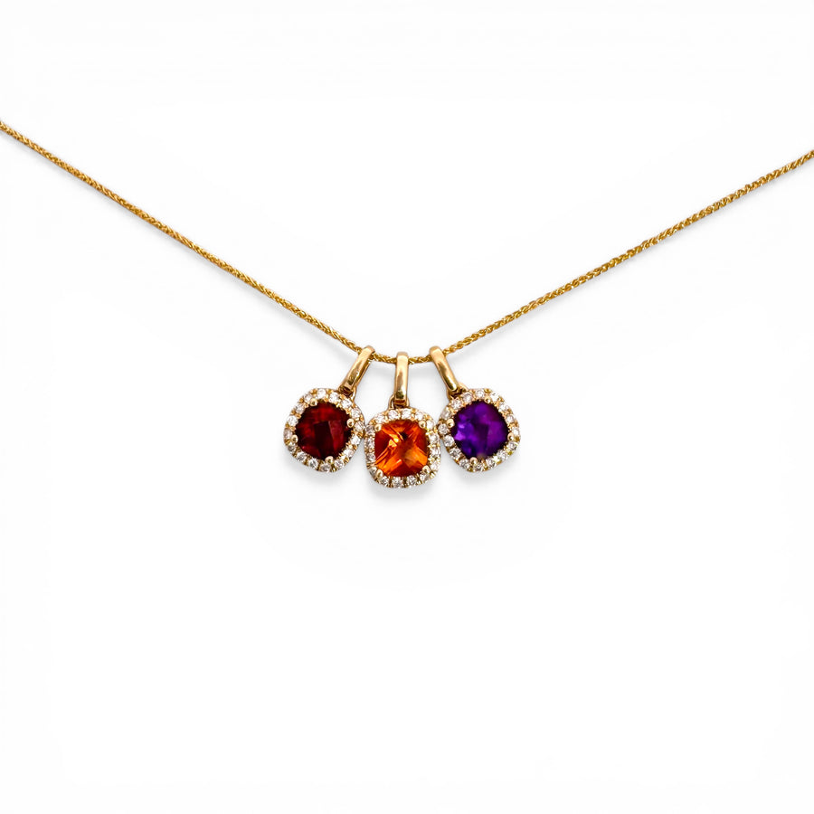 14K Yellow Gold Cushion Cut Gemstone & Diamond Halo Pendant