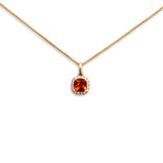 14K Yellow Gold Cushion Cut Gemstone & Diamond Halo Pendant