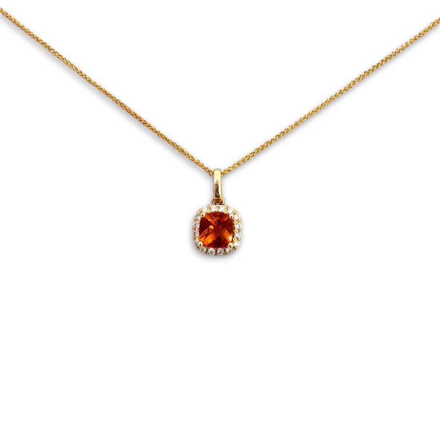 14K Yellow Gold Cushion Cut Gemstone & Diamond Halo Pendant