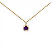 14K Yellow Gold Cushion Cut Gemstone & Diamond Halo Pendant