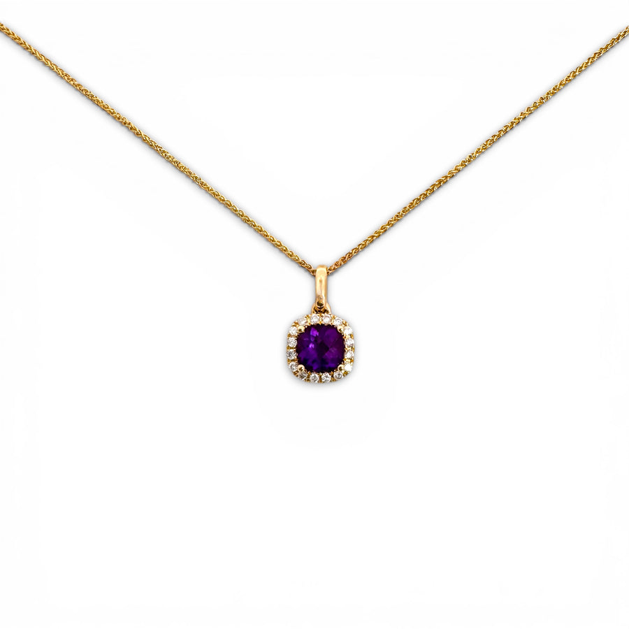 14K Yellow Gold Cushion Cut Gemstone & Diamond Halo Pendant