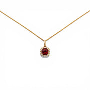 14K Yellow Gold Cushion Cut Gemstone & Diamond Halo Pendant