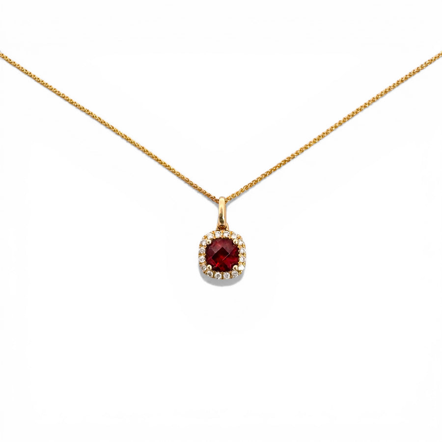 14K Yellow Gold Cushion Cut Gemstone & Diamond Halo Pendant