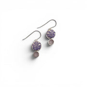Sterling Silver Lavender Seaglass & Pattern Pottery Drop Earrings