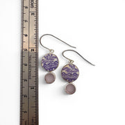 Sterling Silver Lavender Seaglass & Pattern Pottery Drop Earrings