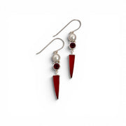 Sterling Silver Red Seaglass, Freshwater Pearl & Garnet Drop Earrings