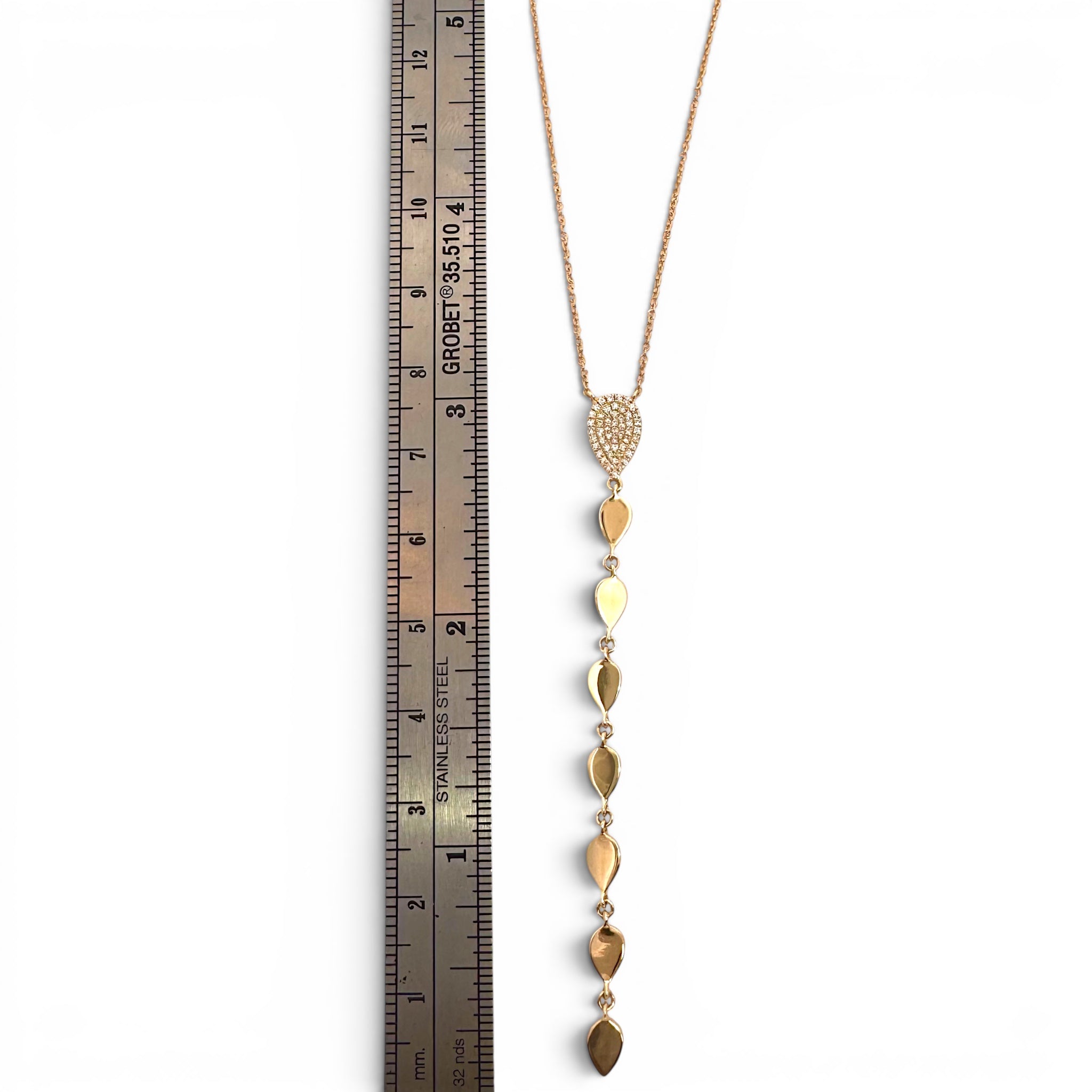 14K Yellow Gold Diamond Inverted Raindrop Y Necklace