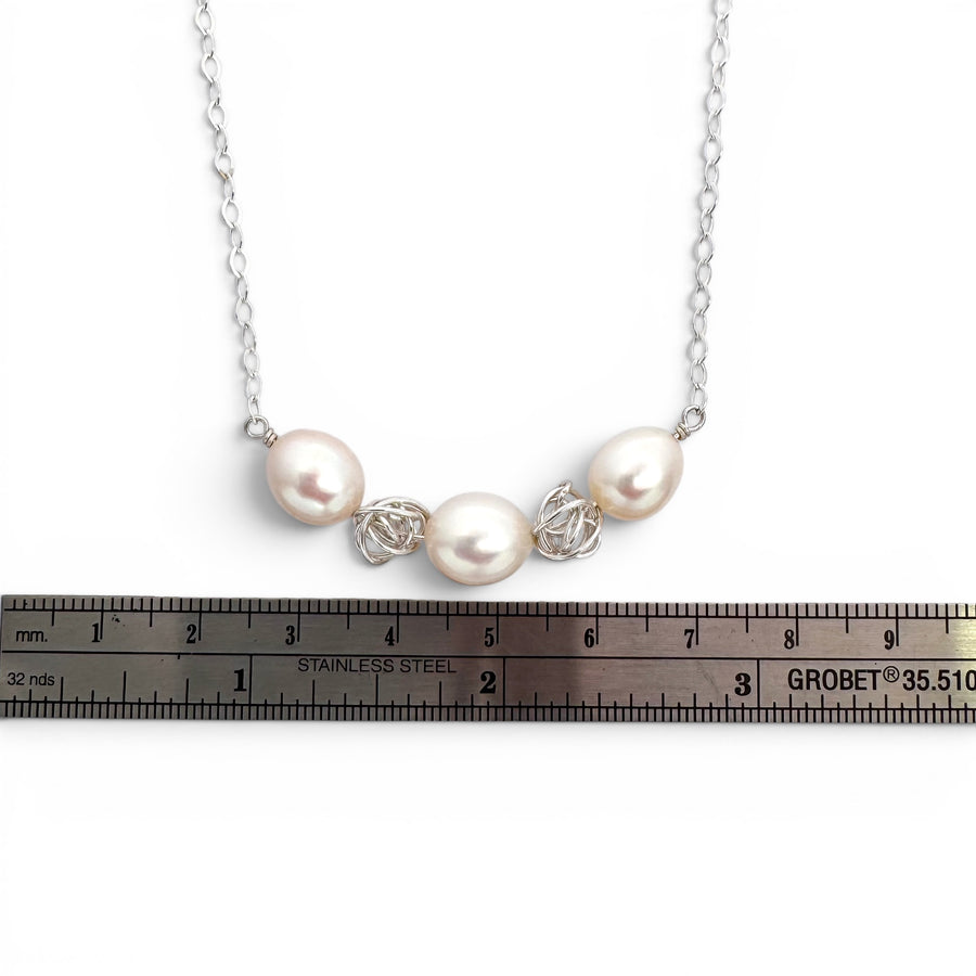 Ball of Yarn and Pearl Bar Necklace