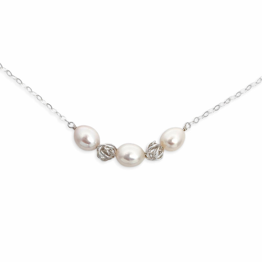 Ball of Yarn and Pearl Bar Necklace