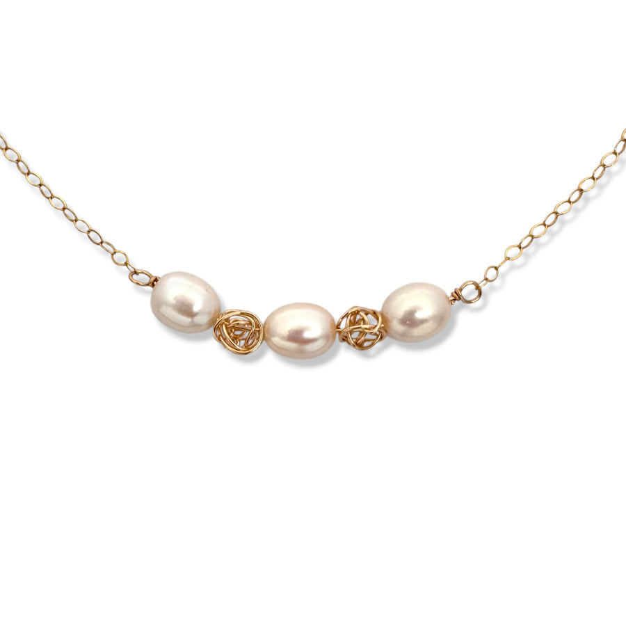 Ball of Yarn and Pearl Bar Necklace