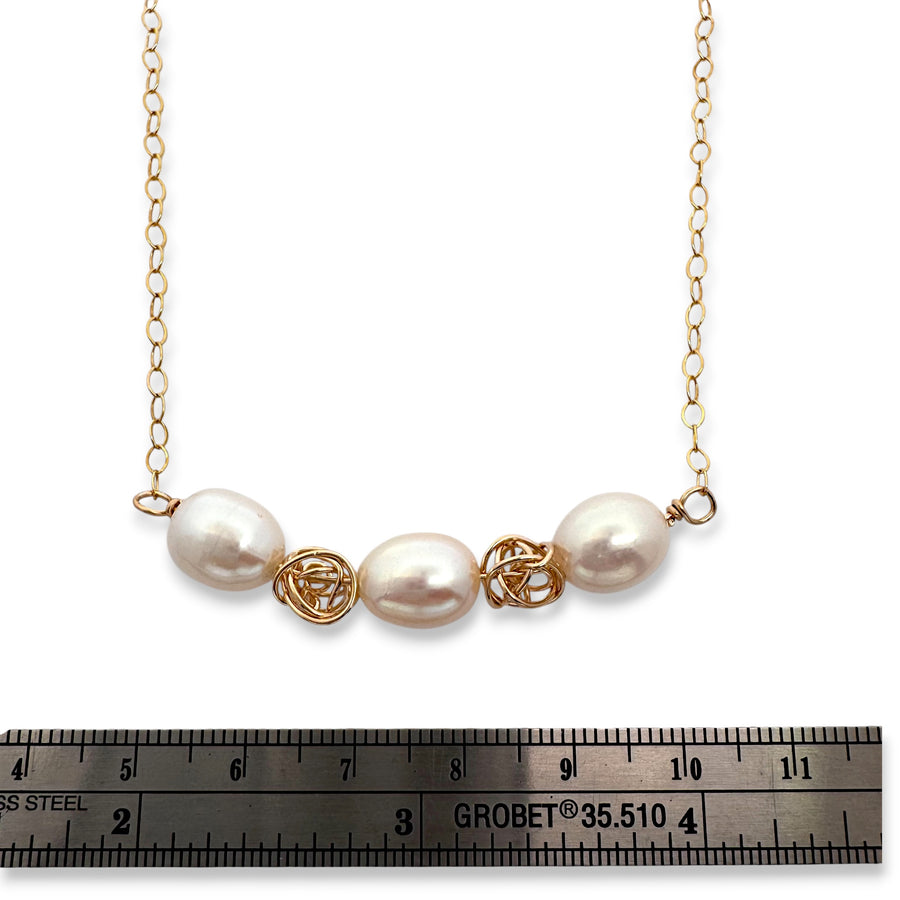 Ball of Yarn and Pearl Bar Necklace