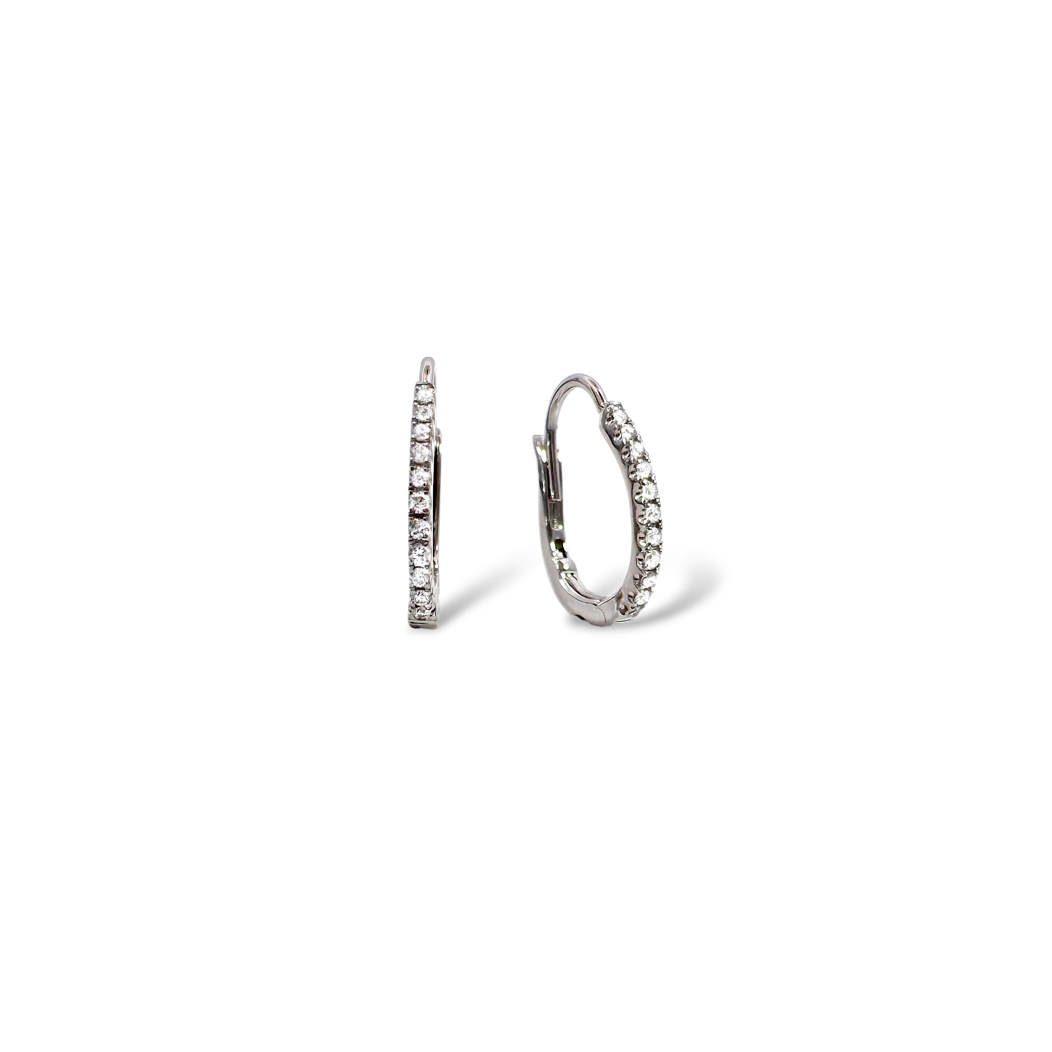 14k Small Oval Diamond Hoop Earrings
