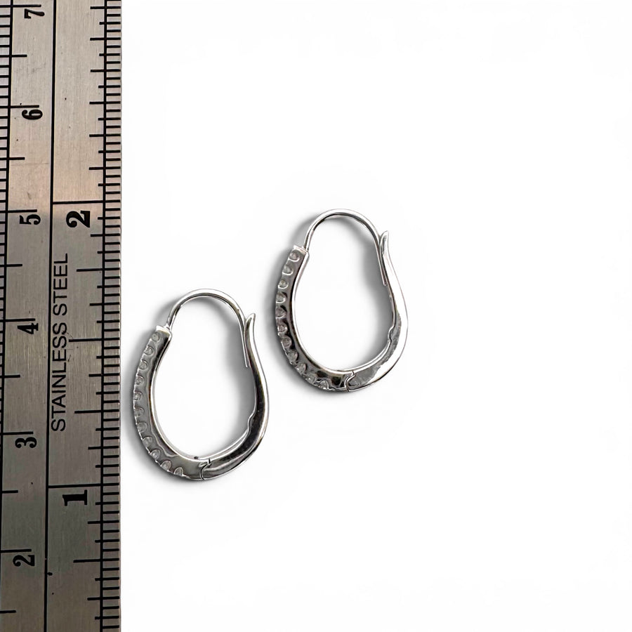 14k Small Oval Diamond Hoop Earrings