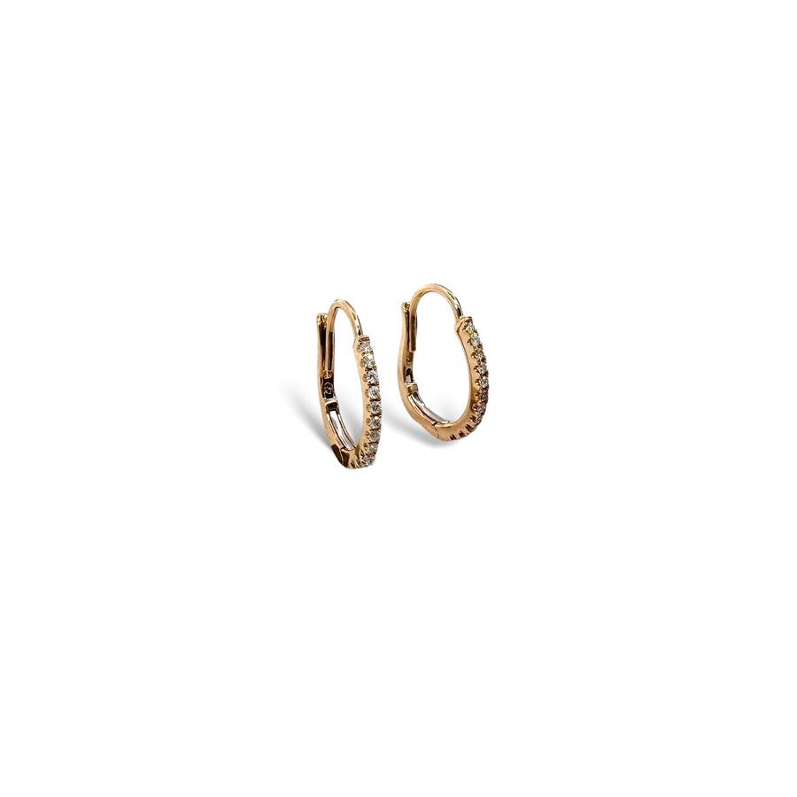 14k Small Oval Diamond Hoop Earrings