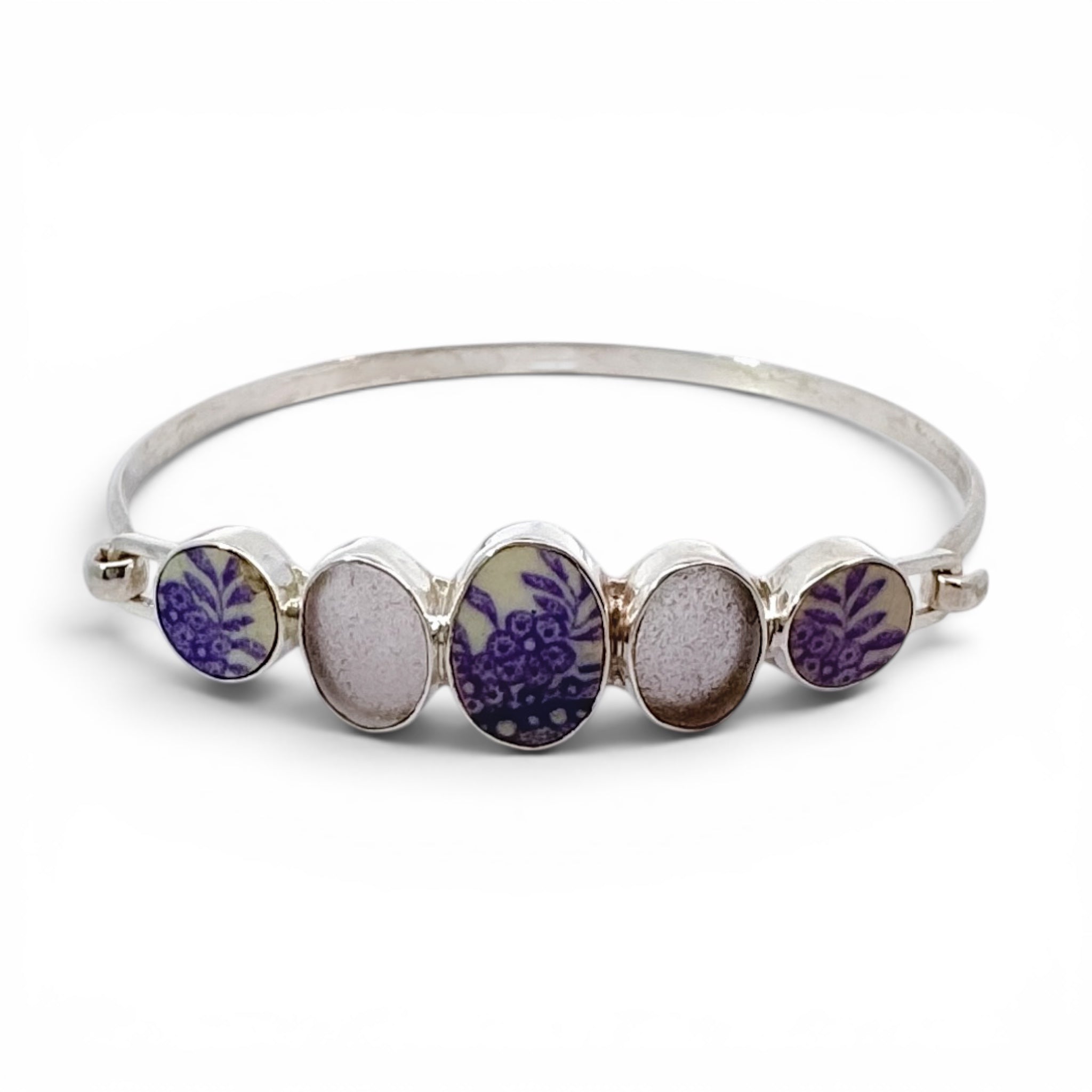 Sea Glass and Pottery Sterling Silver Bracelet