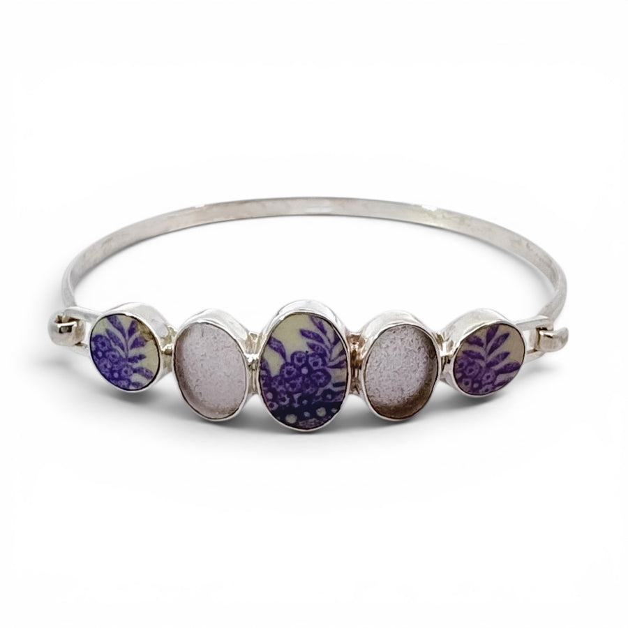 Sea Glass and Pottery Sterling Silver Bracelet