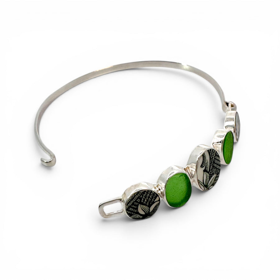 Sea Glass and Pottery Sterling Silver Bracelet